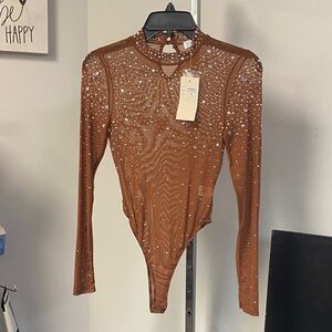 Hot & Delicious Brown Rhinestone Bodysuit